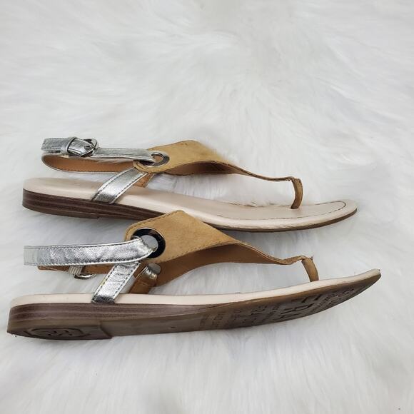 Franco Sarto Size 7.5 Grip Two Tone Leather Wedge Sandal - Picture 3 of 10
